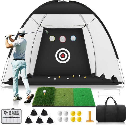 10X7Ft Golf Practice Net with Foldable Tri-Turf Golf Mat