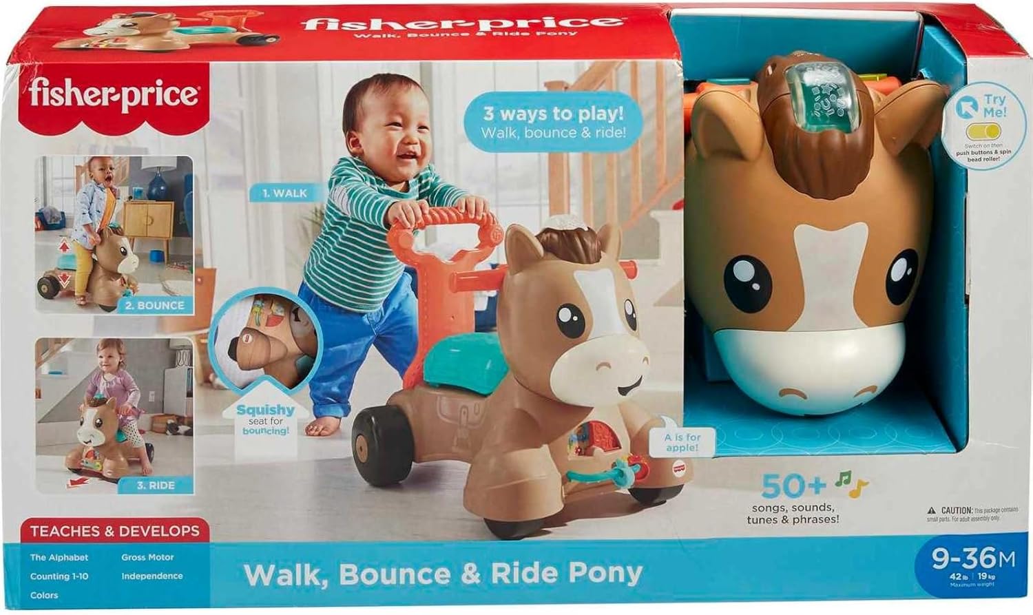 Walk Bounce & Ride Pony Musical Walker & Ride-On for Infants & Toddlers Ages 9+ Months 