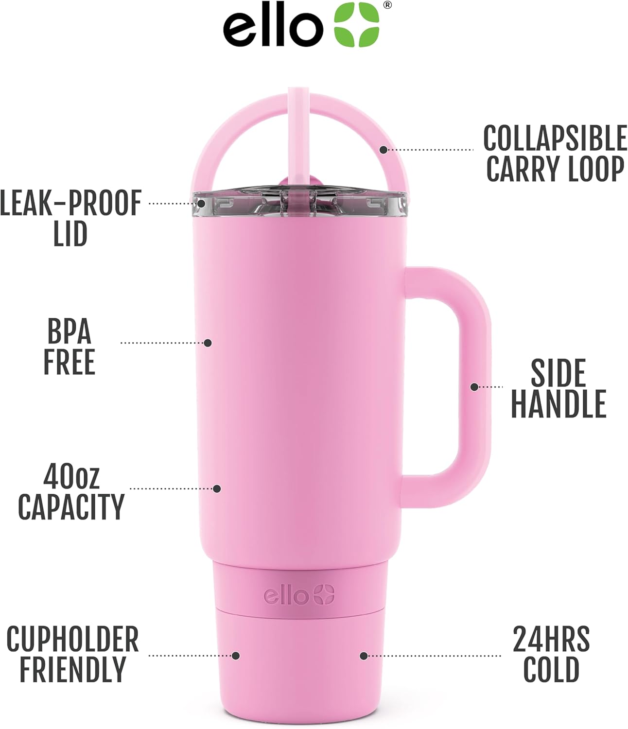 Vacuum Insulated Stainless Steel 40Oz Tumbler with Carry Loop & Integrated Handle