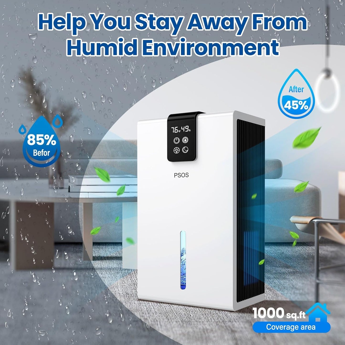 (1000 Sq. Ft) Quiet Dehumidifier with 120 OZ Water Tank