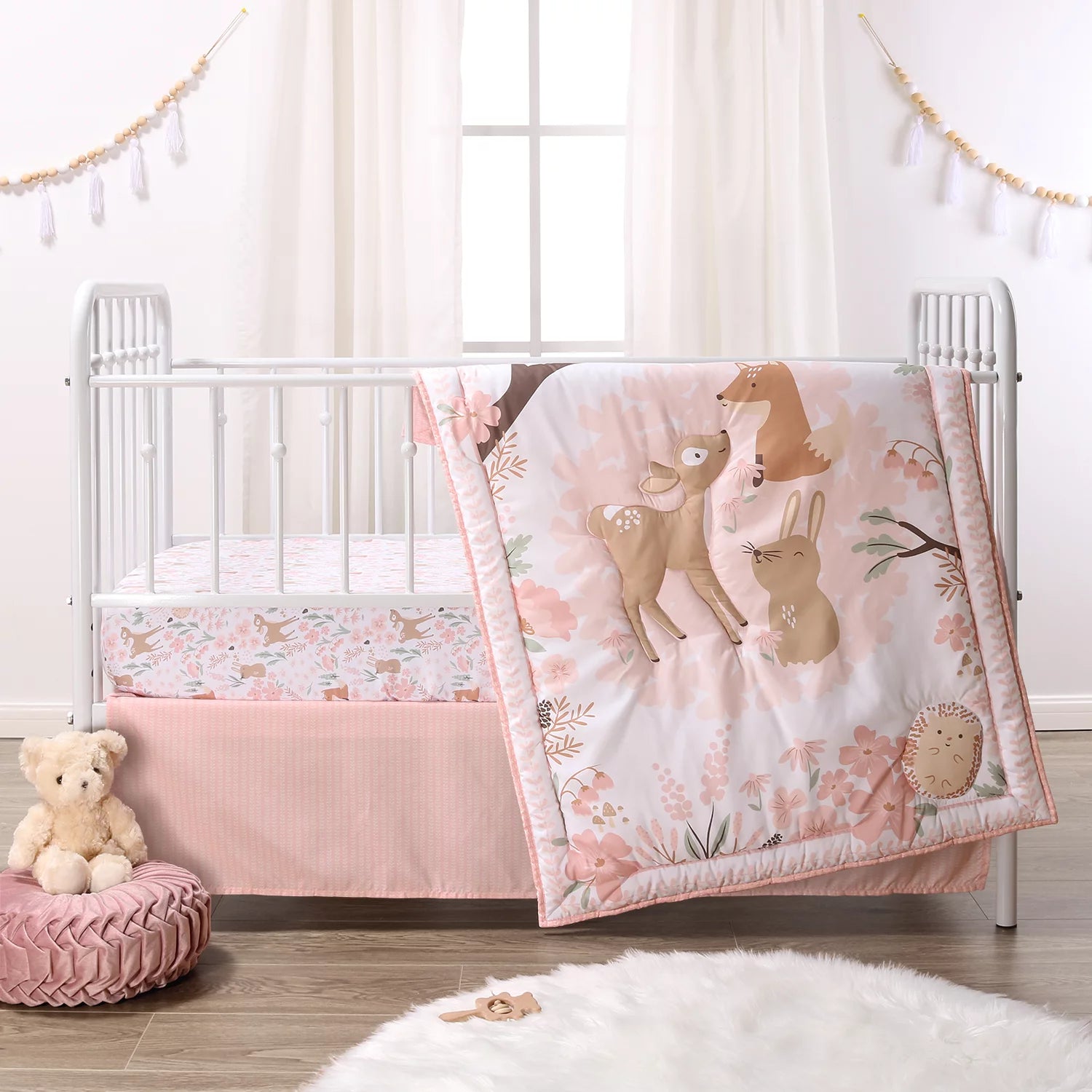 Pink and White Fairytale Forest Crib Bedding (3 Piece)