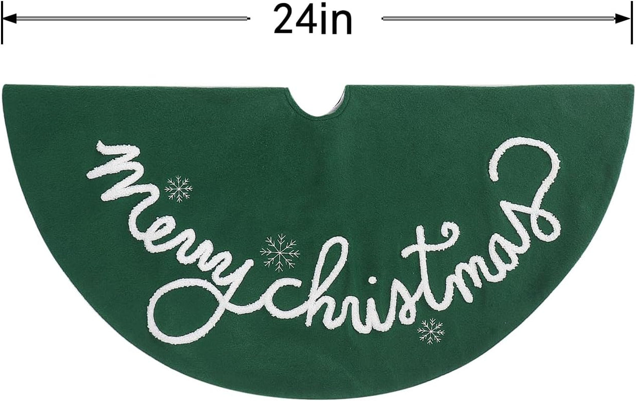 Christmas Tree Skirt, 24 Inches Green Tree Skirt for Holiday Home Decor Xmas