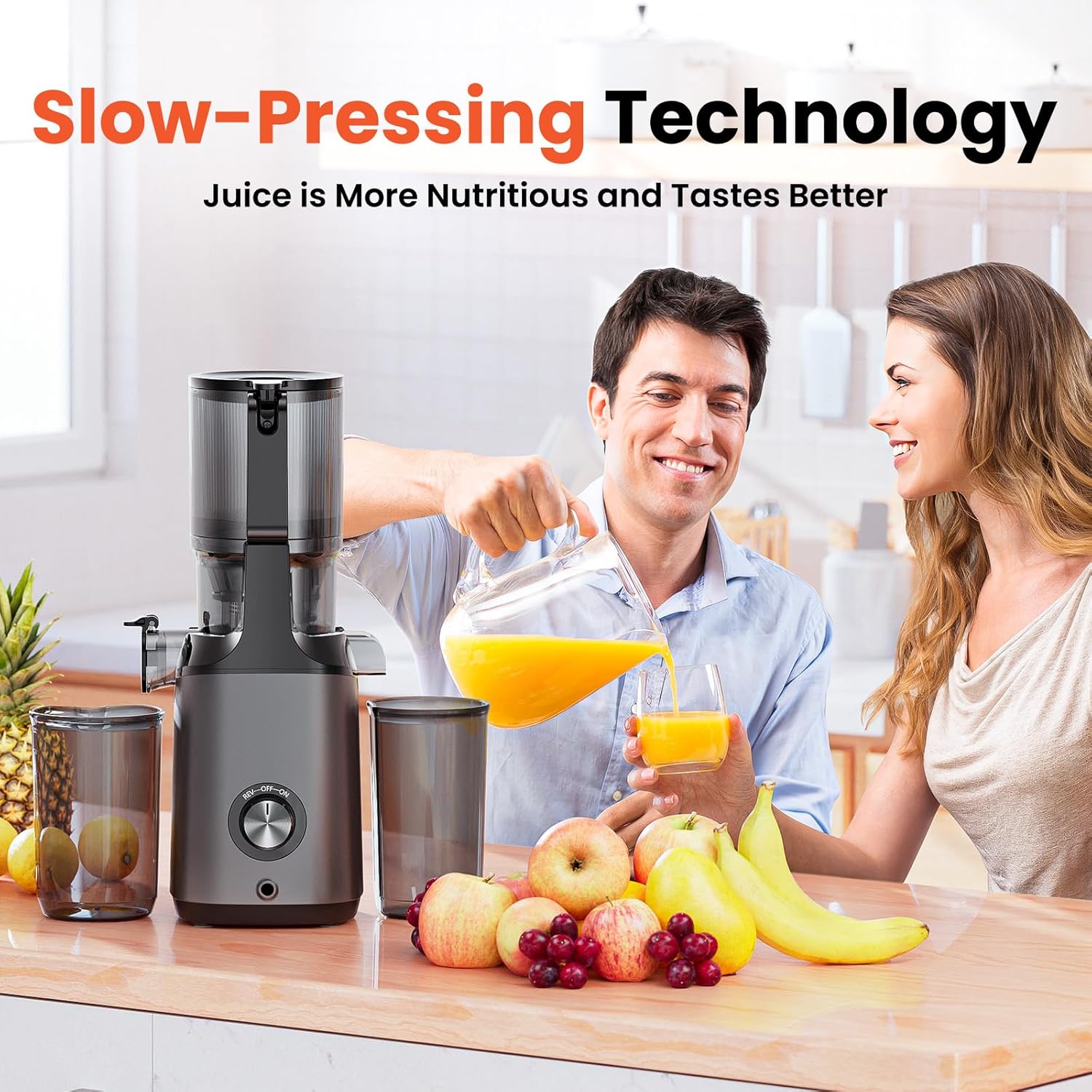 Cold Press Juicer with 5.3" Extra Large Feed Chute 