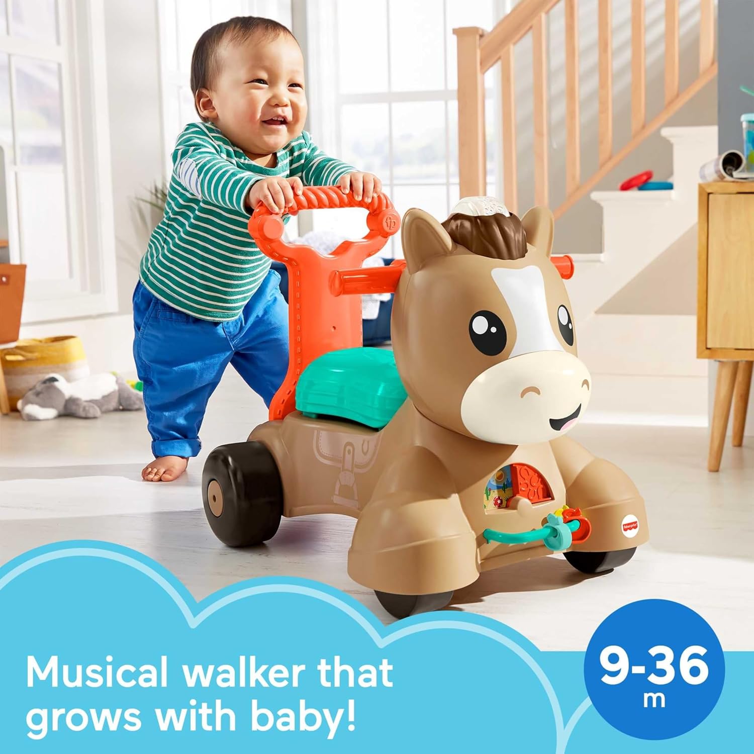 Walk Bounce & Ride Pony Musical Walker & Ride-On for Infants & Toddlers Ages 9+ Months 