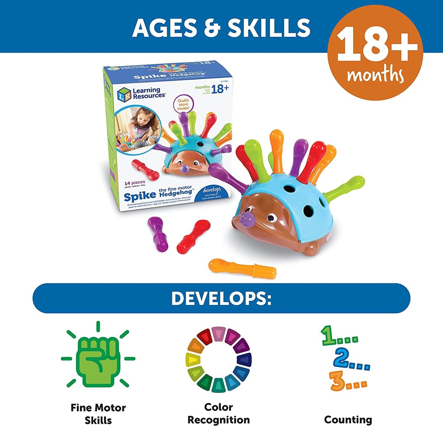 Spike the Fine Motor Hedgehog - Toddler Learning Toys, Fine Motor and Sensory Toys for Kids Ages 18+ Months, Montessori Toys