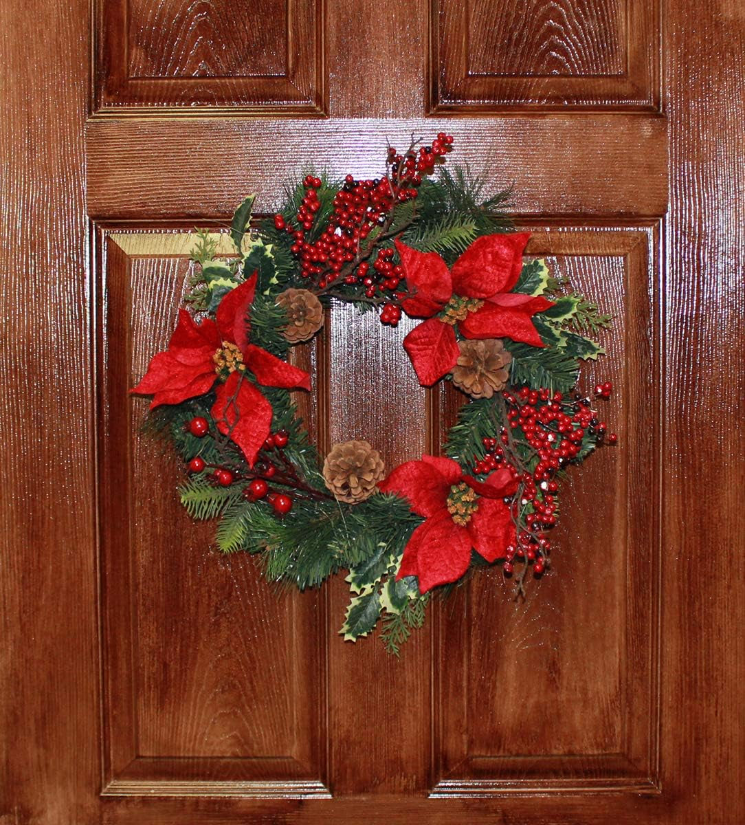 Artificial Christmas 18" Spruce Poinsettia Berry Wreath, Green, Red