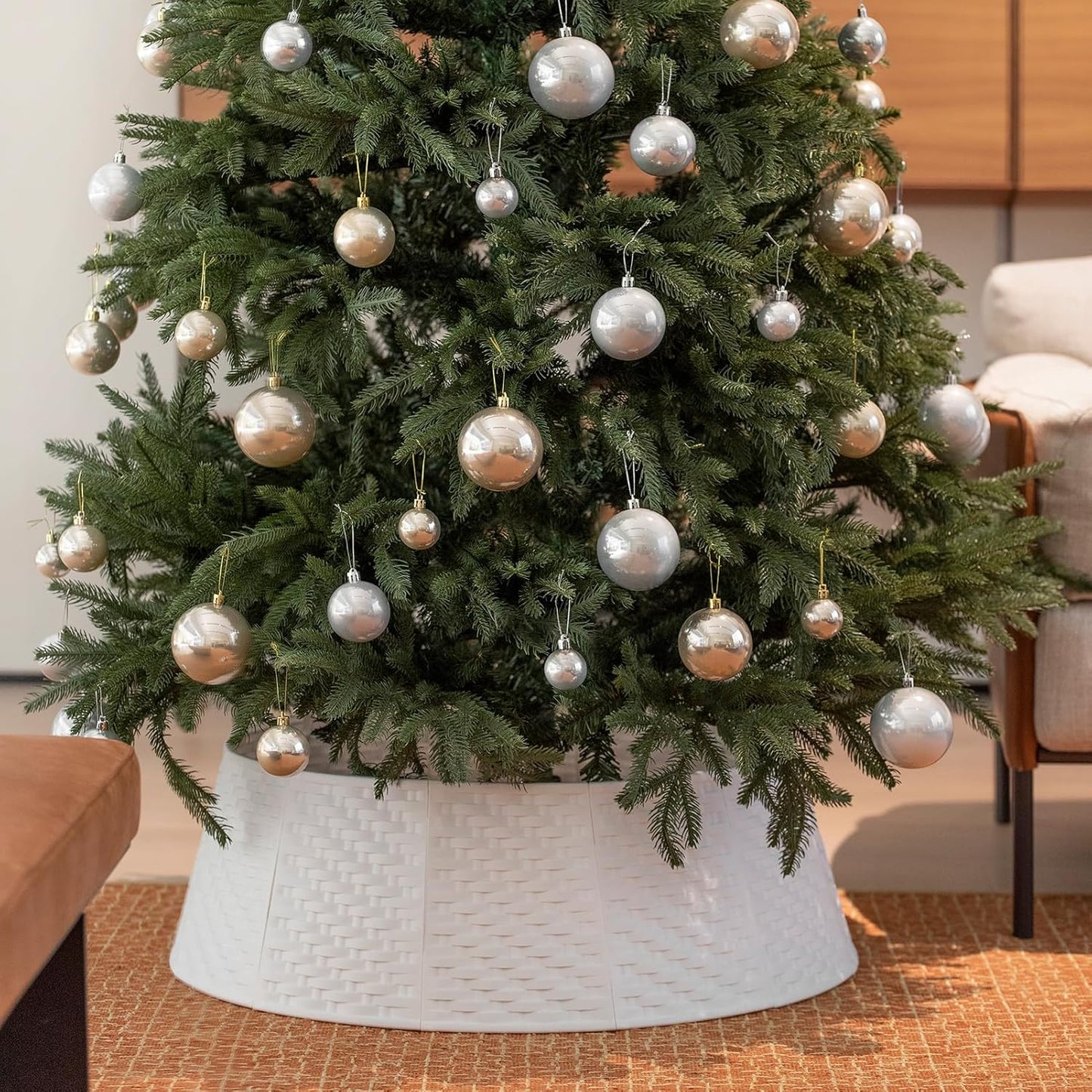 White Christmas Tree Collar 28 Inch round Christmas Tree Skirt Ring Base Stand Durable Plastic Cover Christmas Tree Decorations for Xmas Artificial Tree(Simple,Large)