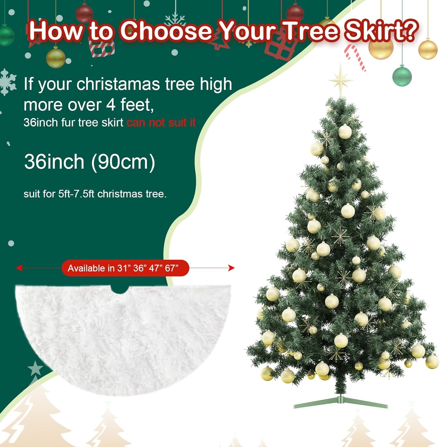 Christmas Tree Skirt, 15 Inch Faux Fur Plush Xmas Tree Skirt Christmas Decorations Tree Base Mat, Holiday Tree Ornaments for Christmas Home Decorations, Xmas Party Holiday Decorations, Snow White