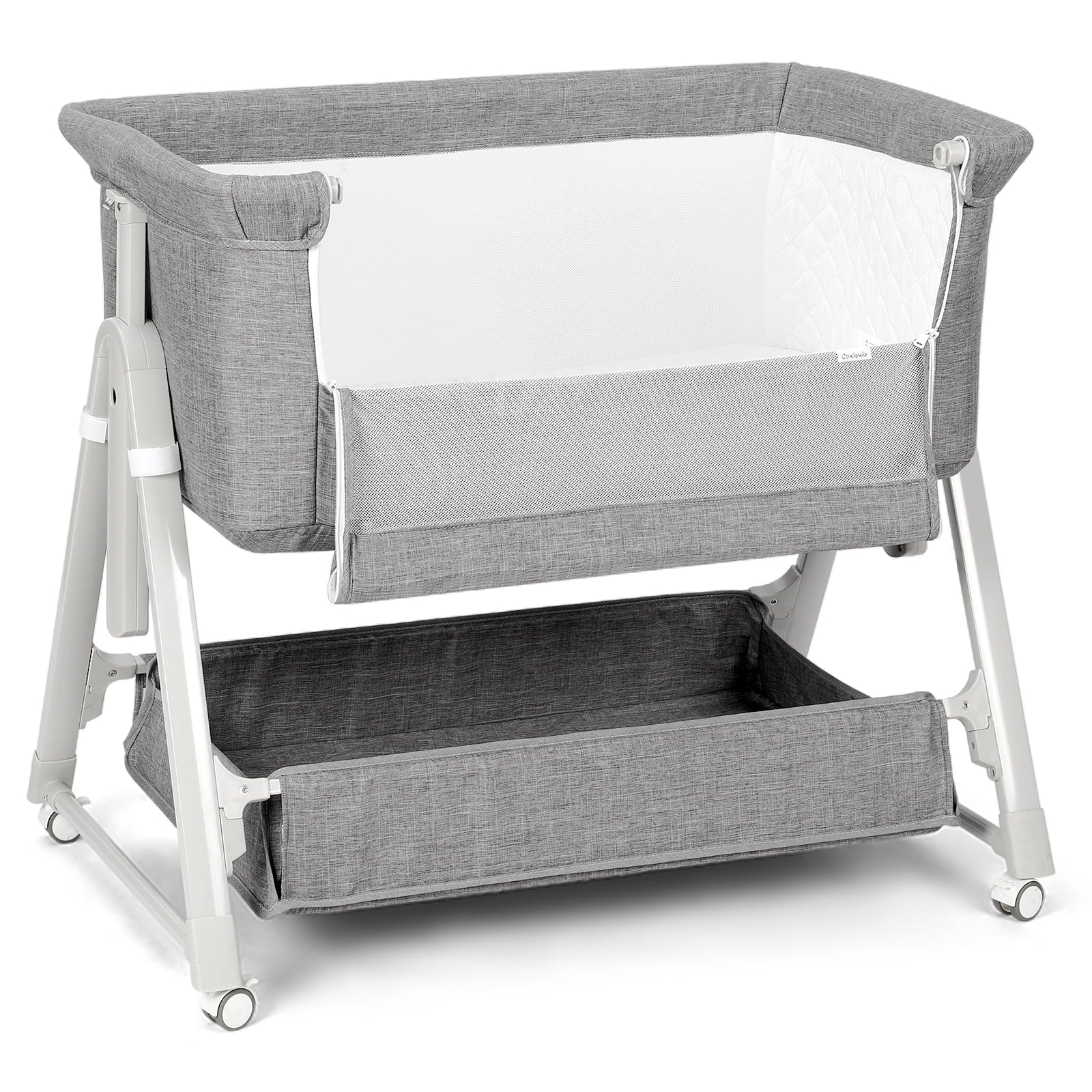 Baby Bassinet Bedside Portable Bassinet W/ Wheels Storage Travel Bag, for 0-6 Months, Gray