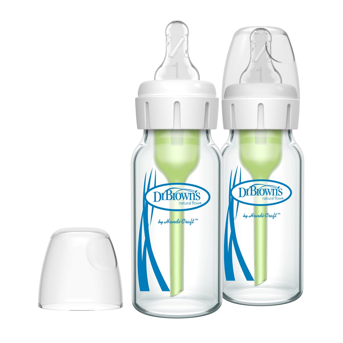 Natural Flow Anti-Colic Options+ Narrow Glass Baby Bottle, 4Oz/120Ml, Level 1 Nipples, 0M+, 2 Pack