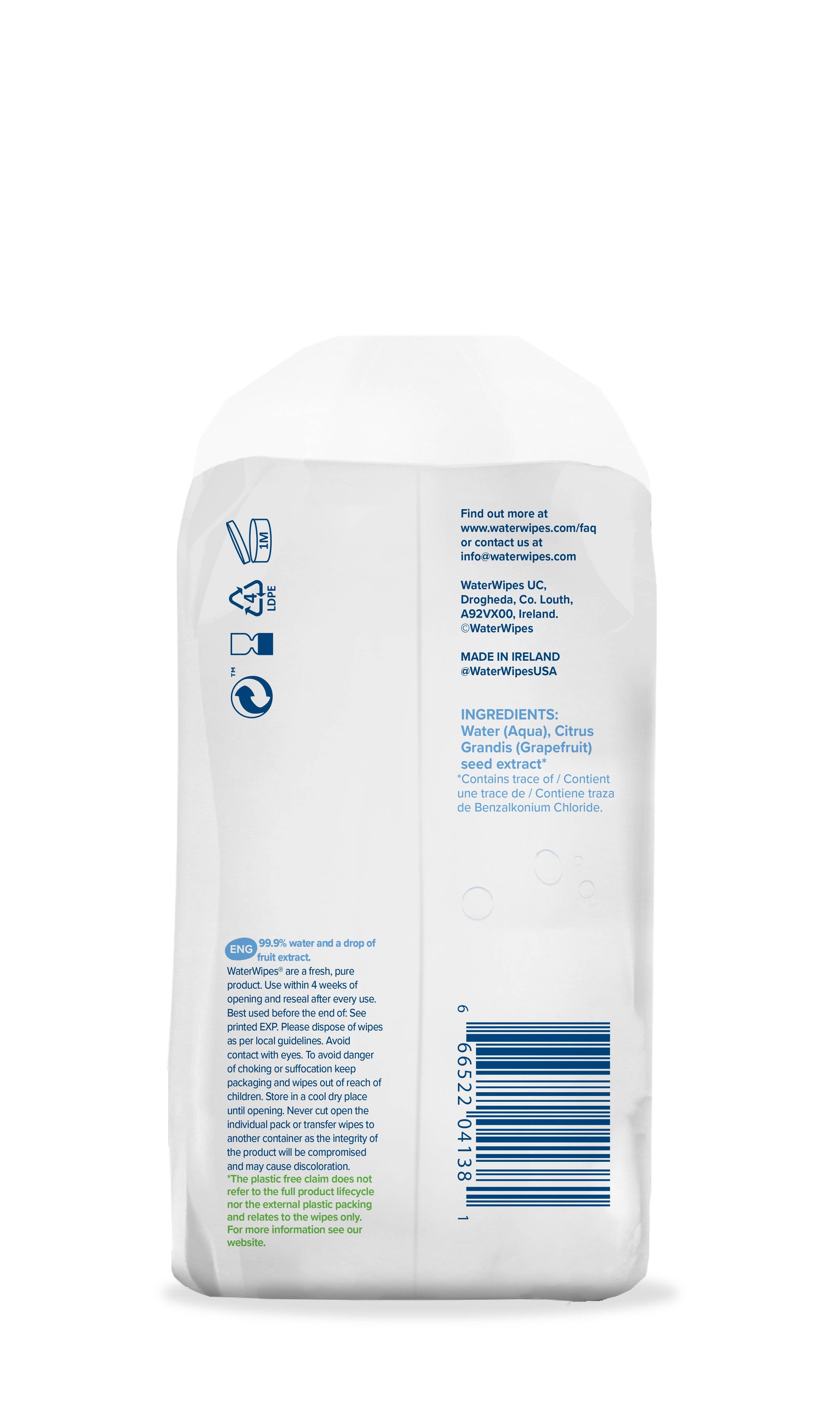 Original 99.9% Water Based Baby Wipes, Unscented, 4 Resealable Packs (240 Wipes)