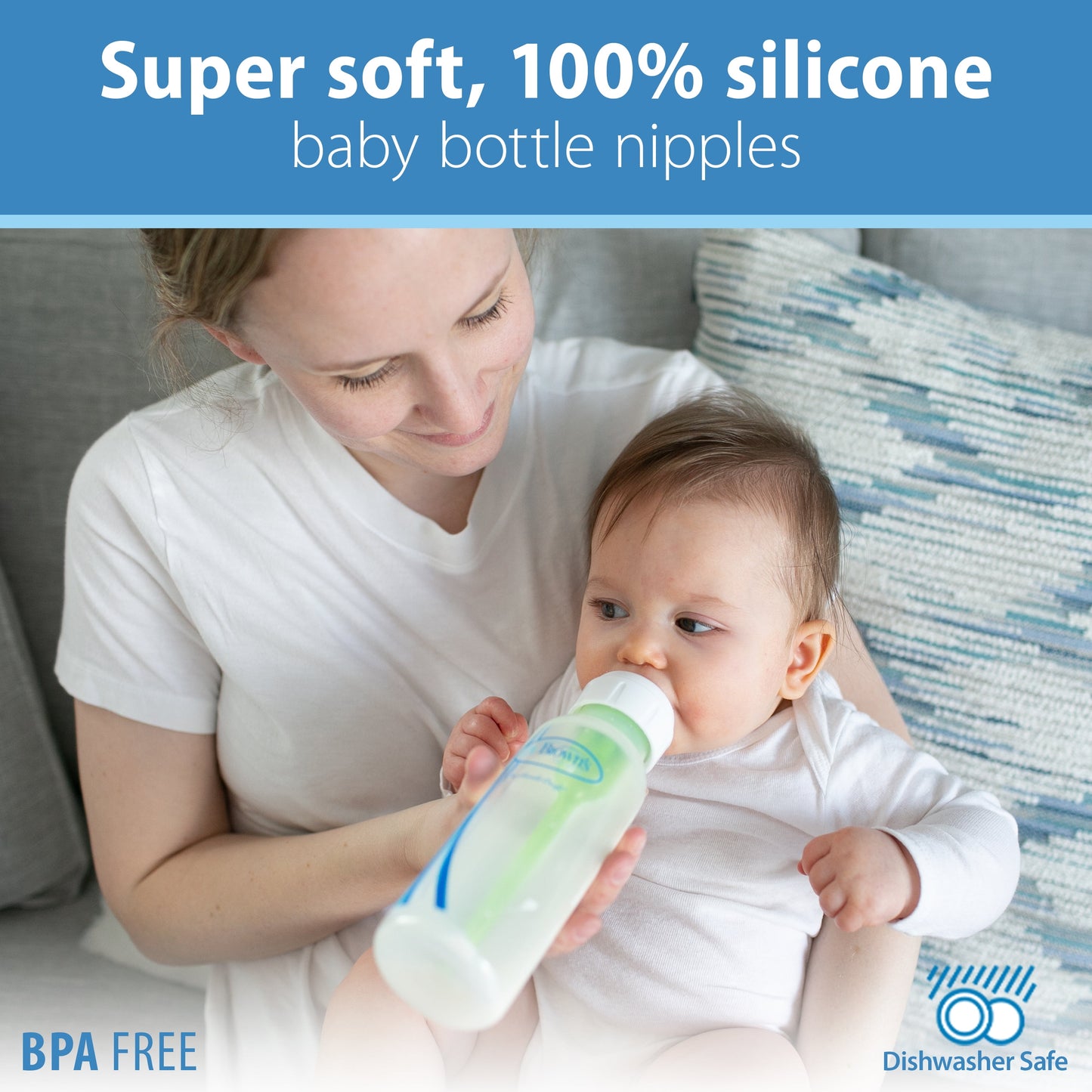 Natural Flow Y-Cut, Narrow Baby Bottle Nipple, 9M+, 100% Silicone, 6 Pack