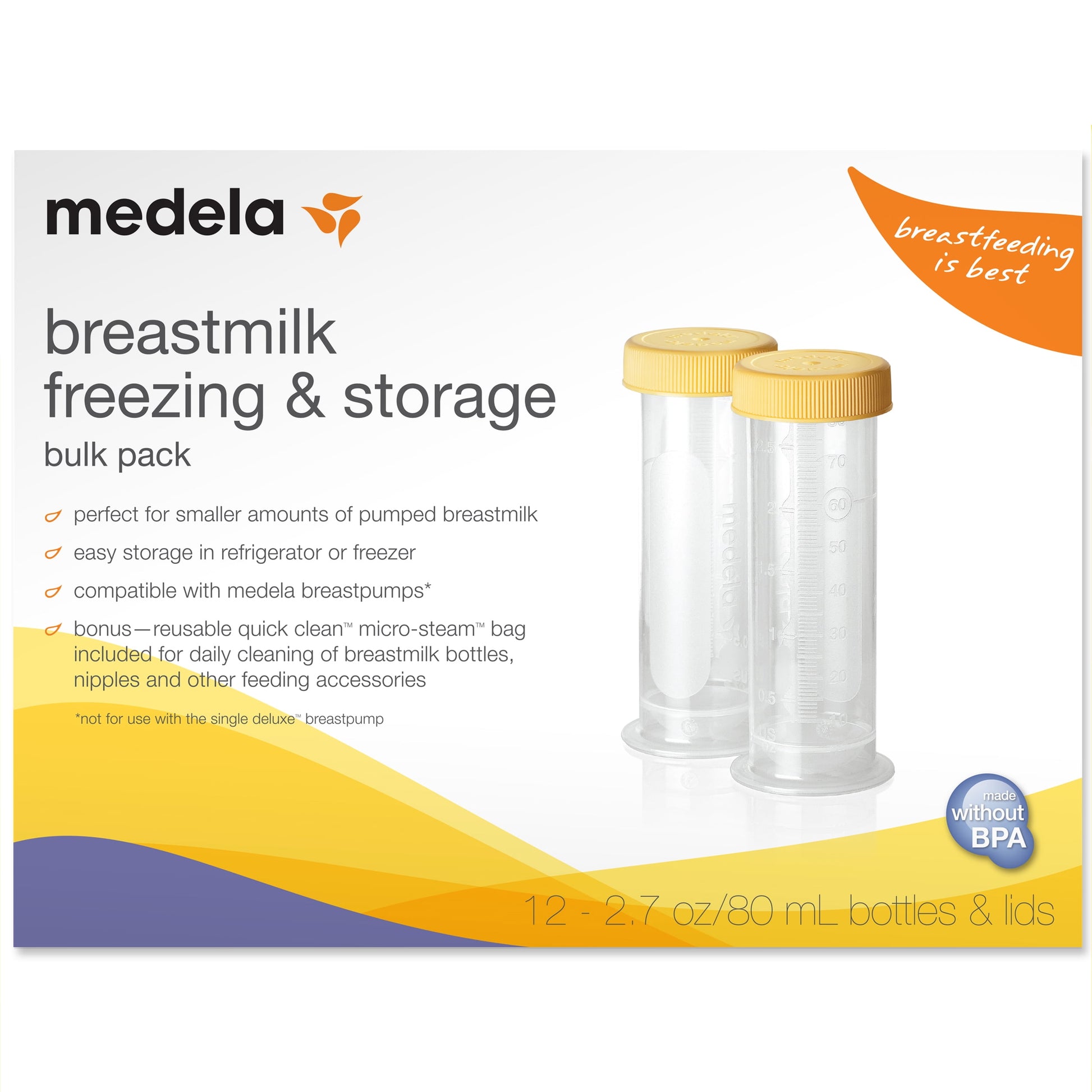 Breast Milk Freezing and Storage Containers, Clear and Yellow, 87061, 12 Pack