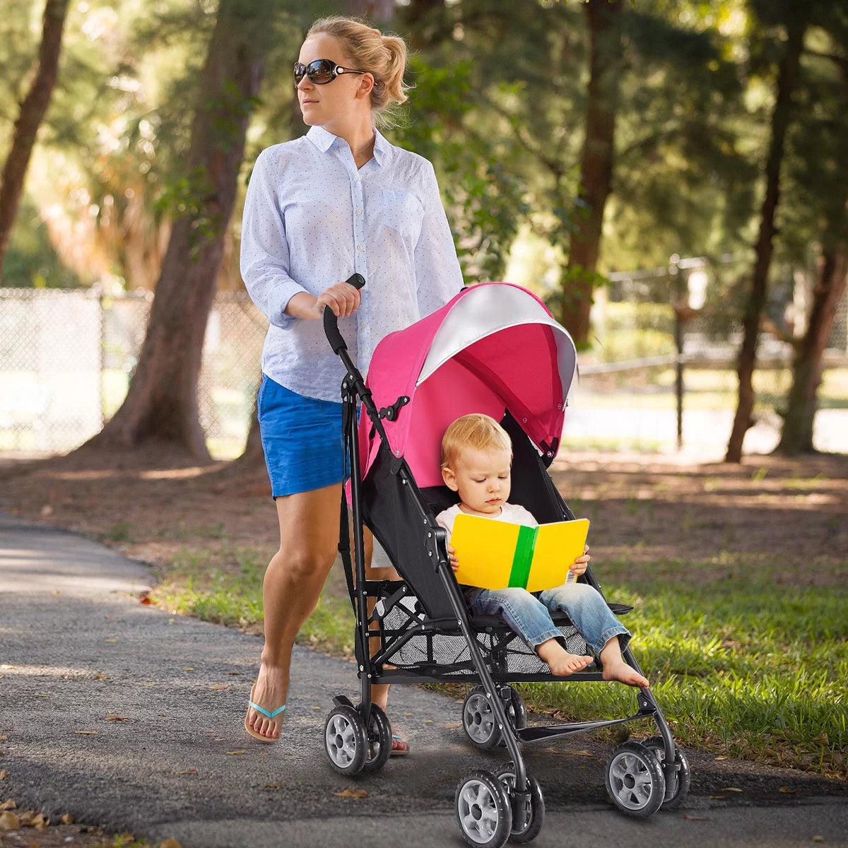 Folding Lightweight Baby Toddler Umbrella Travel Stroller with Storage Basket Pink