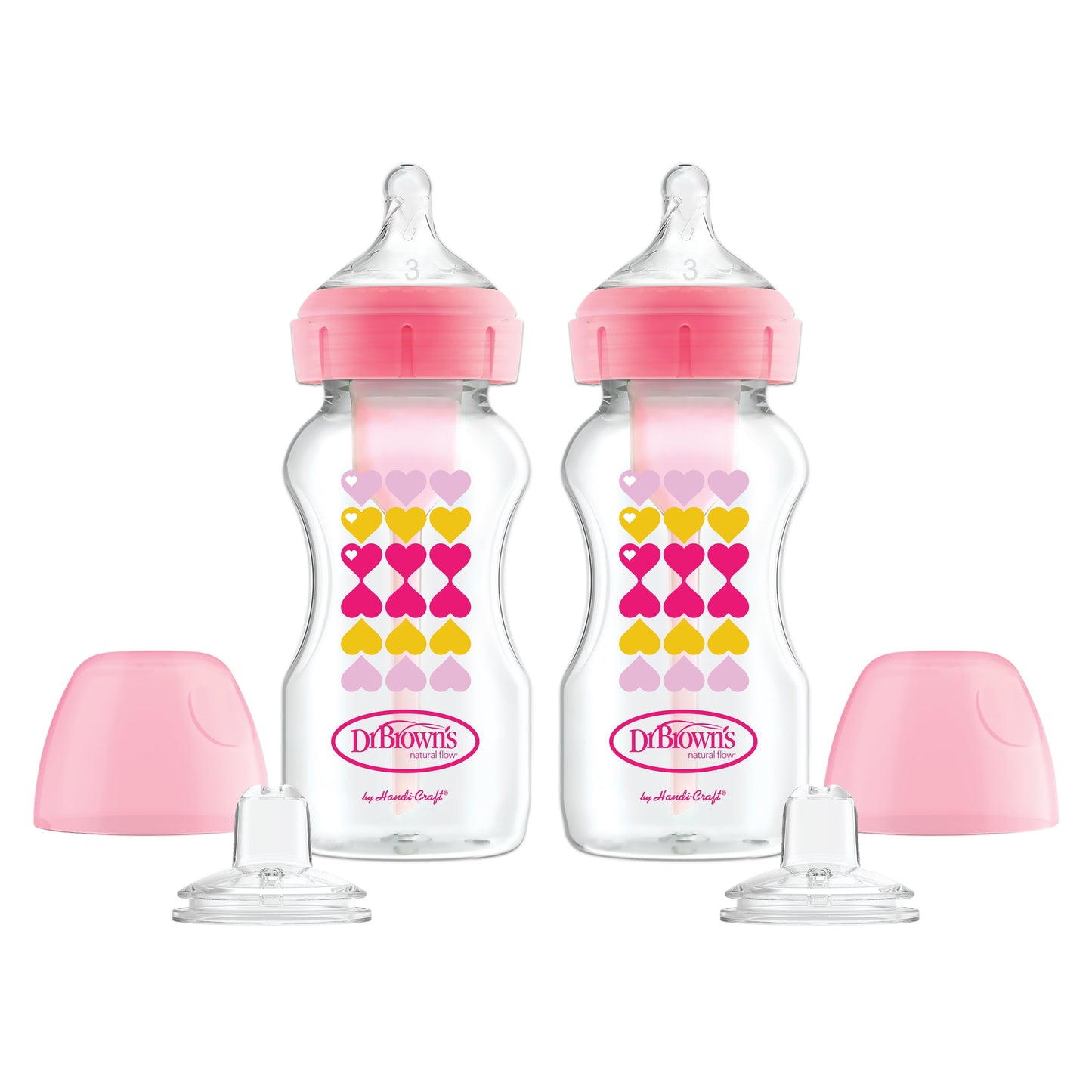 Natural Flow Anti-Colic Options+ Wide-Neck Bottle to Sippy Starter Kit, 0M+, Pink, 2 Pack