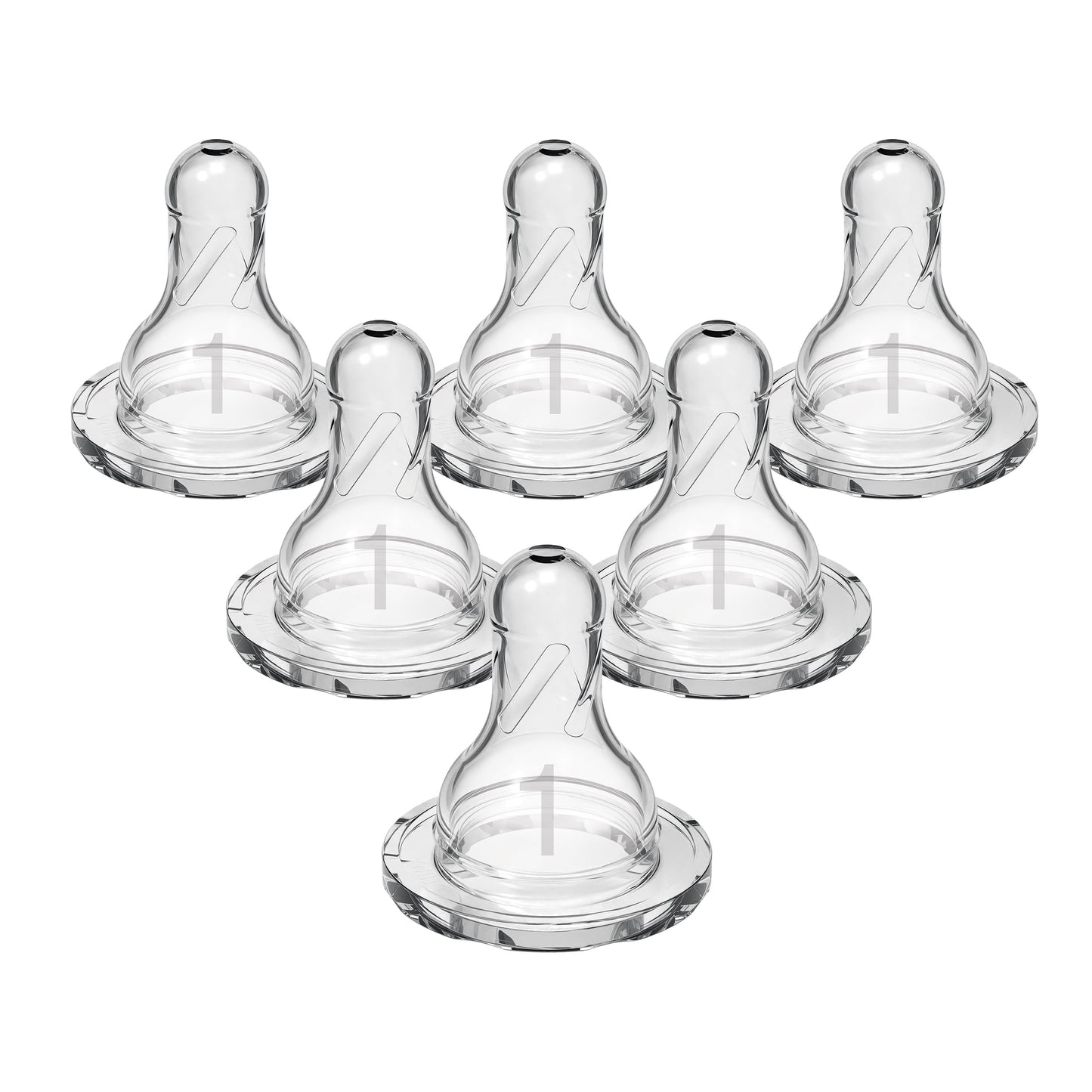 Natural Flow Level 1, Narrow Baby Bottle Nipple, Slow Flow, 0M+, 100% Silicone, 6 Pack