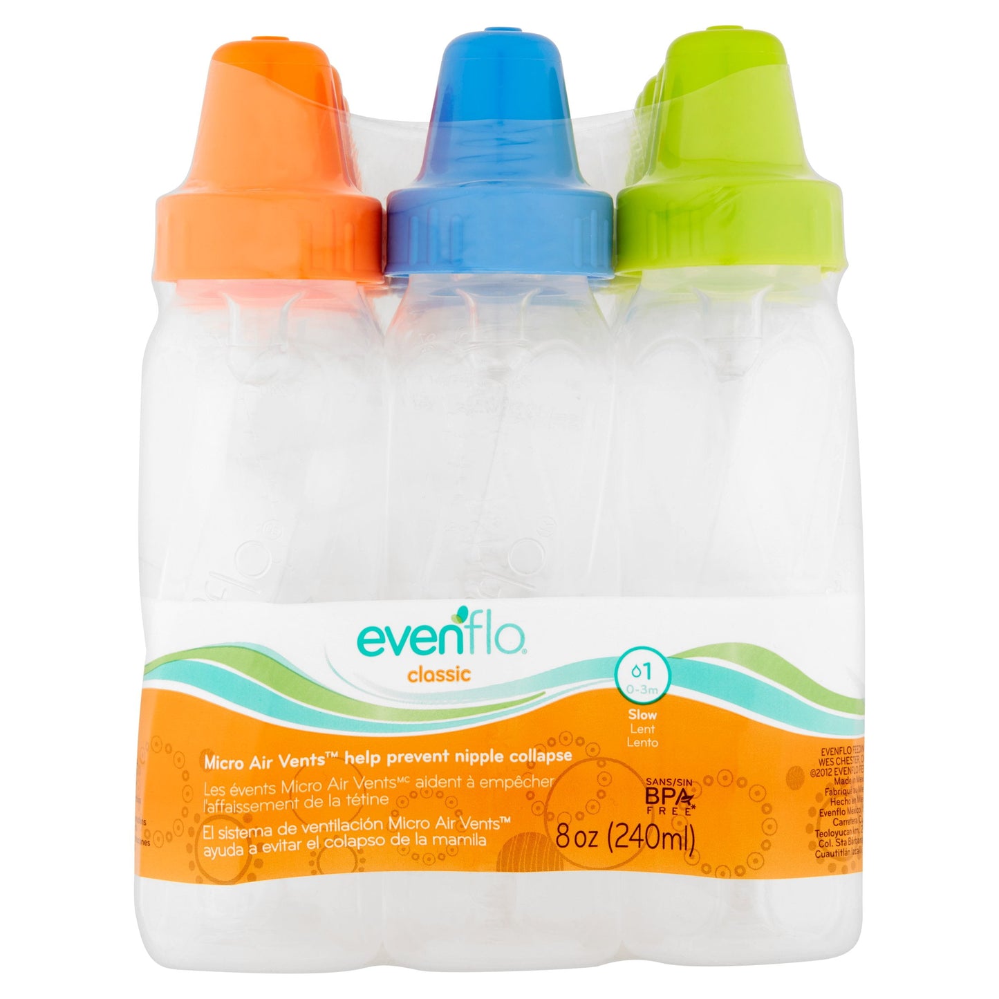 Evenflo Classic Bpa-Free Plastic Standard Baby Bottles, 8Oz, Teal/Green/Blue, 12Ct