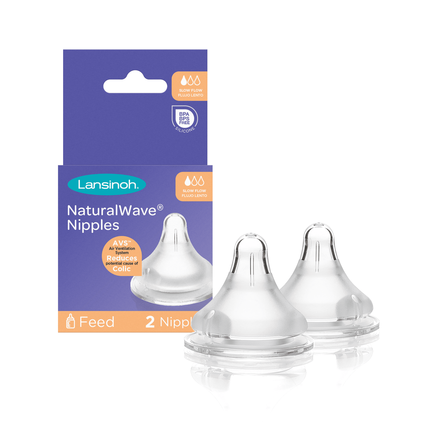 Naturalwave Baby Bottle Nipples, Slow Flow, 2 Count