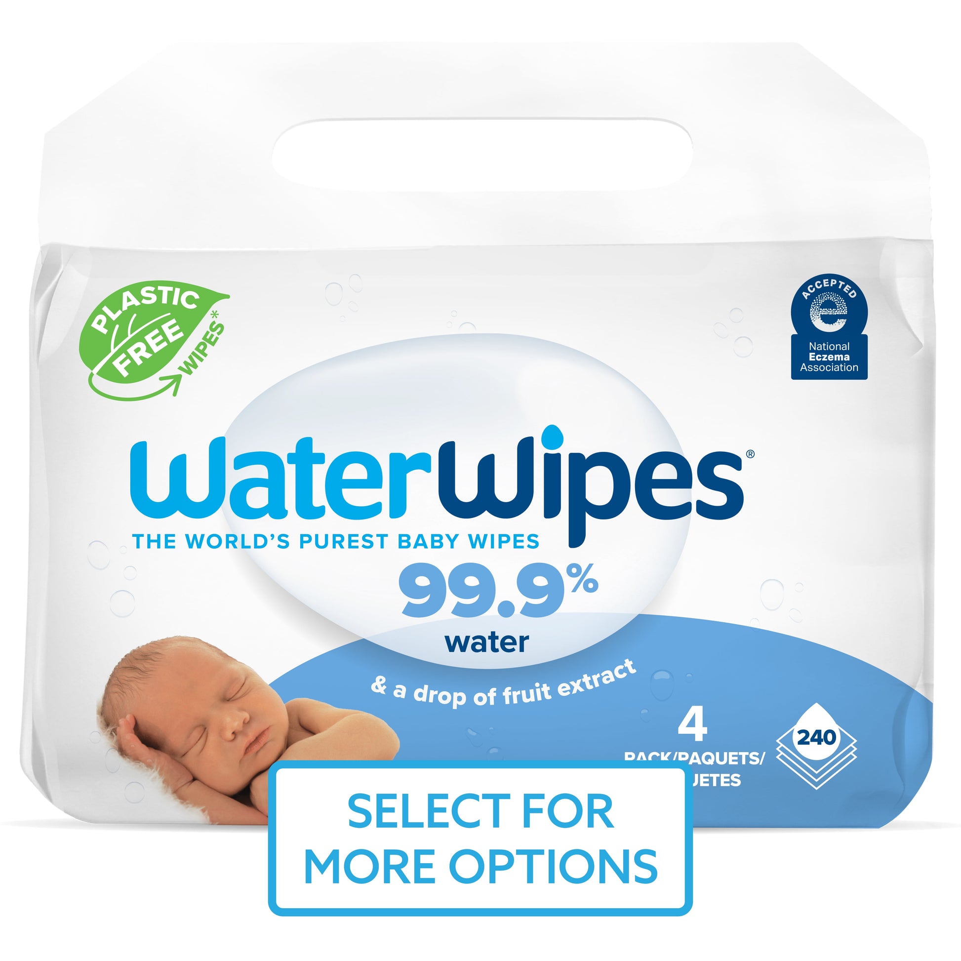 Original 99.9% Water Based Baby Wipes, Unscented, 4 Resealable Packs (240 Wipes)