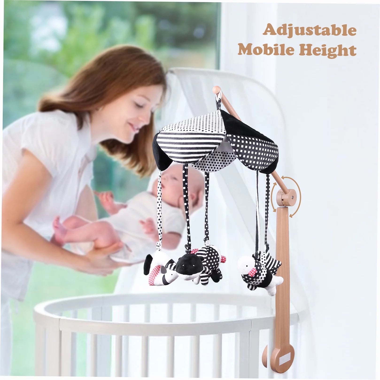 Crib Mobile, Baby Mobile Arm for Crib, Mobile Holder for Crib, Wooden Crib Mobile Holder, Mobile Arm for Baby Bed, 19-37 Inch Adjustable, 100% Beech Wooden