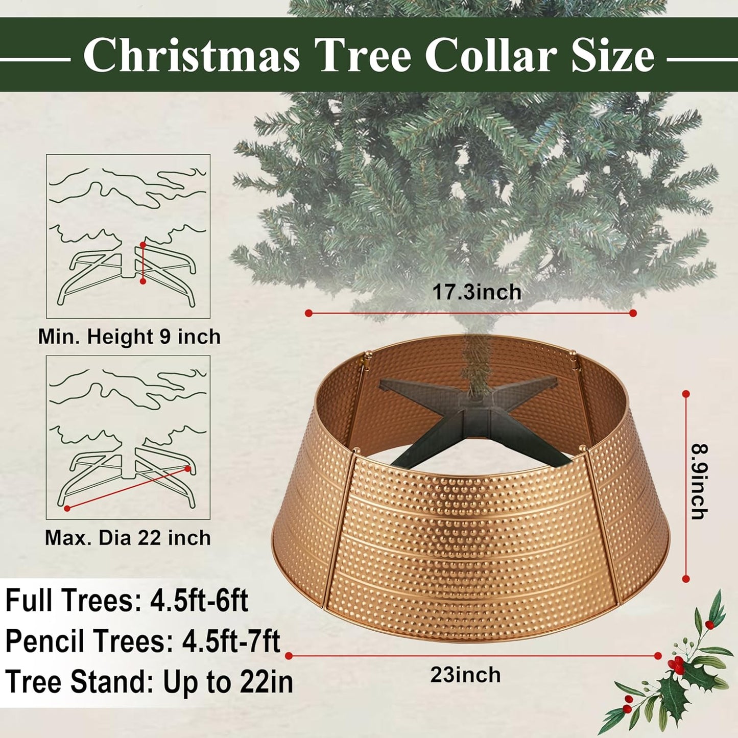 Christmas Tree Collar Xmas Tree Base Christmas Tree Collars for Artificial Trees Xmas Tree Base Cover Tree Skirt for 23 Ft Tree Collar Metal Xmas Tree Ring Christmas Tree Box Stand Gold Hammered