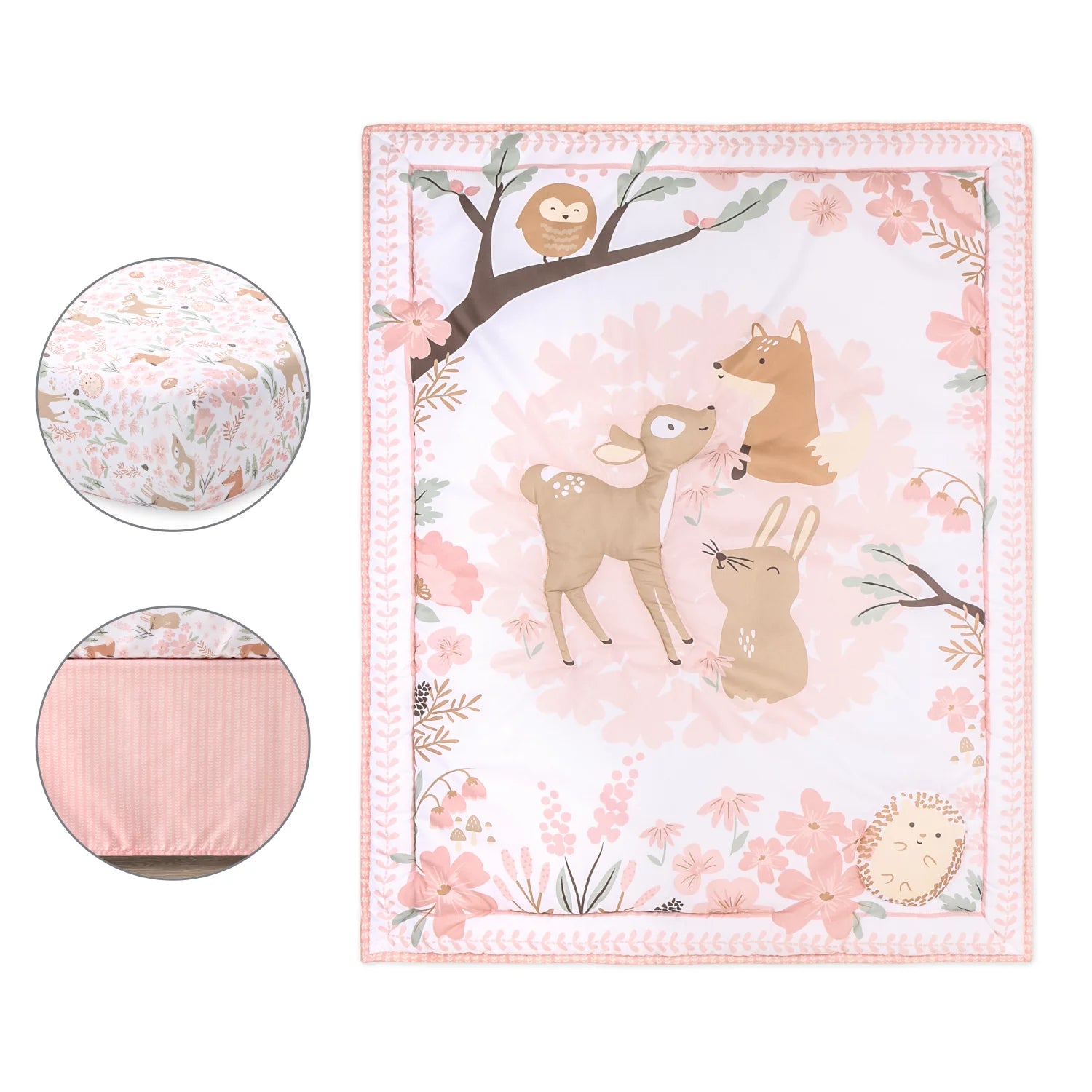 Pink and White Fairytale Forest Crib Bedding (3 Piece)