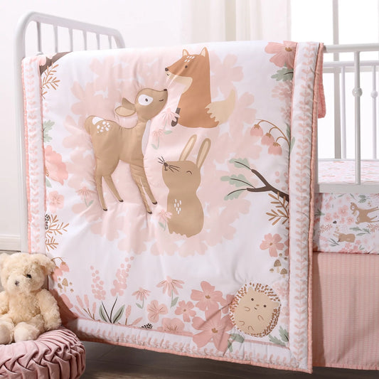 Pink and White Fairytale Forest Crib Bedding (3 Piece)