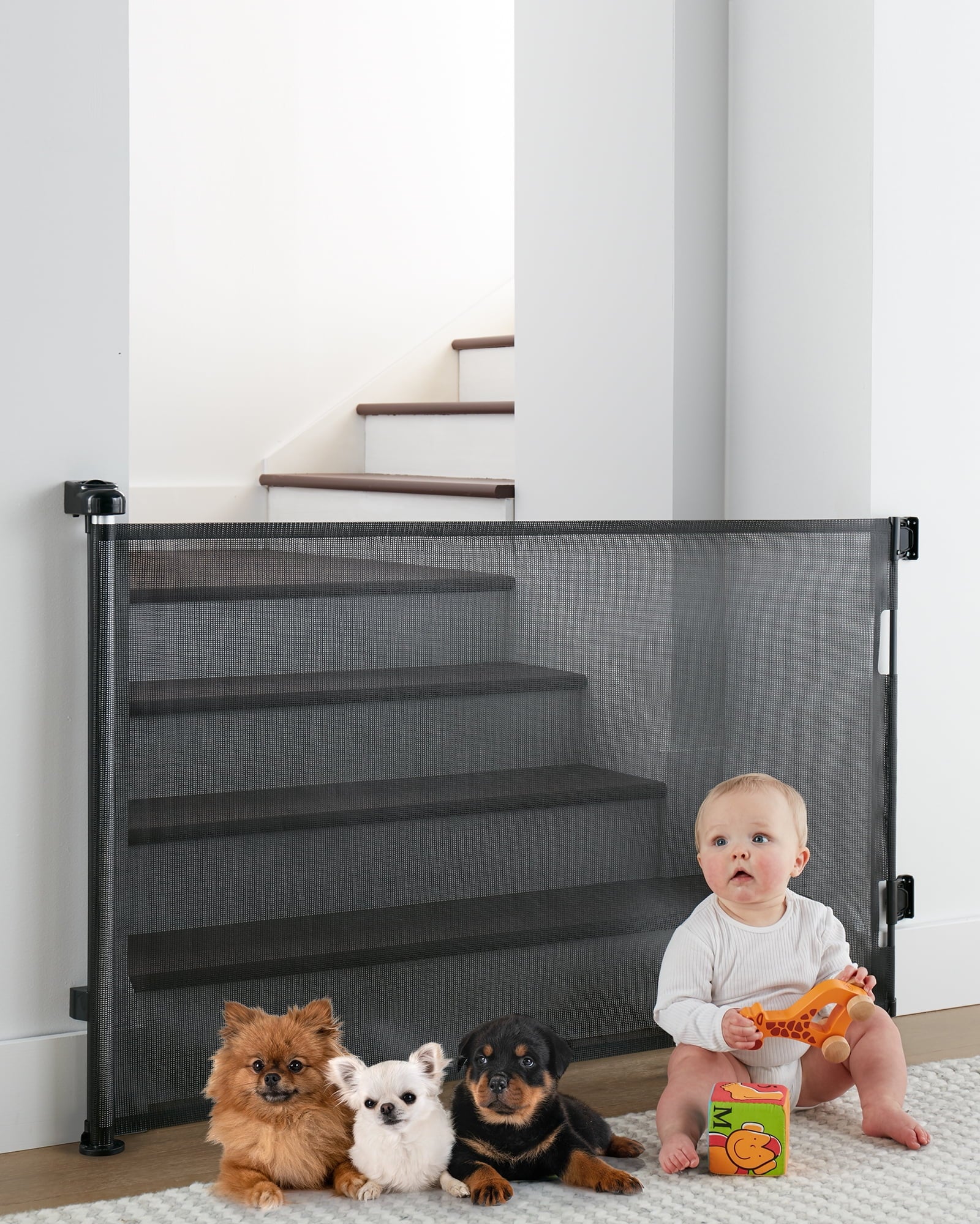 Retractable Mesh Baby & Dog Pet Safety Gate for Stairs & Doorways - 33" Tall, Extends to 55" Wide - Indoor & Outdoor Child Gates for the House, Black