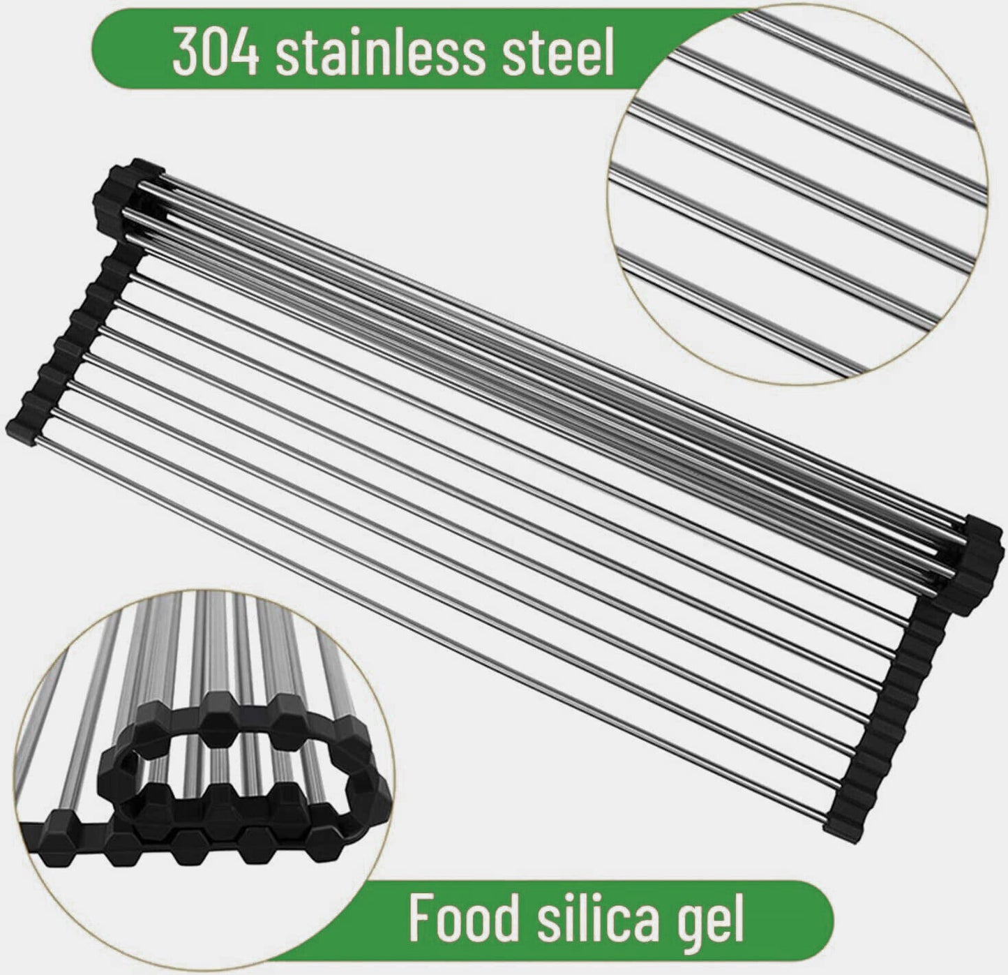 Kitchen Stainless Steel Sink Drain Rack Roll up Dish Drying Drainer Mat