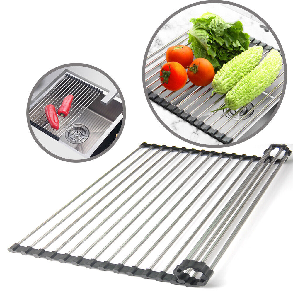 Kitchen Stainless Steel Sink Drain Rack Roll up Dish Drying Drainer Mat