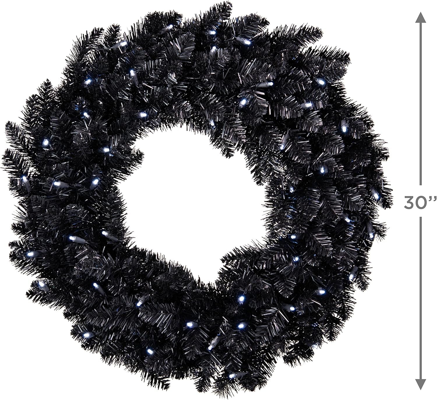 2022, Sparkling Black Halloween Wreath with Lights, 30"