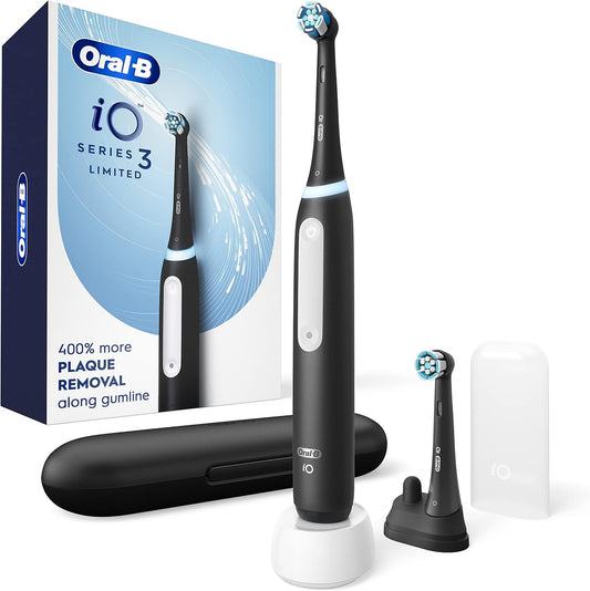 Io Deep Clean Rechargeable Electric Powered Toothbrush, Black with Io Series 3 Limited, 2 Brush Heads and Travel Case - Pressure Sensor to Protect Gums - 3 Cleaning Settings - 2 Minute Timer