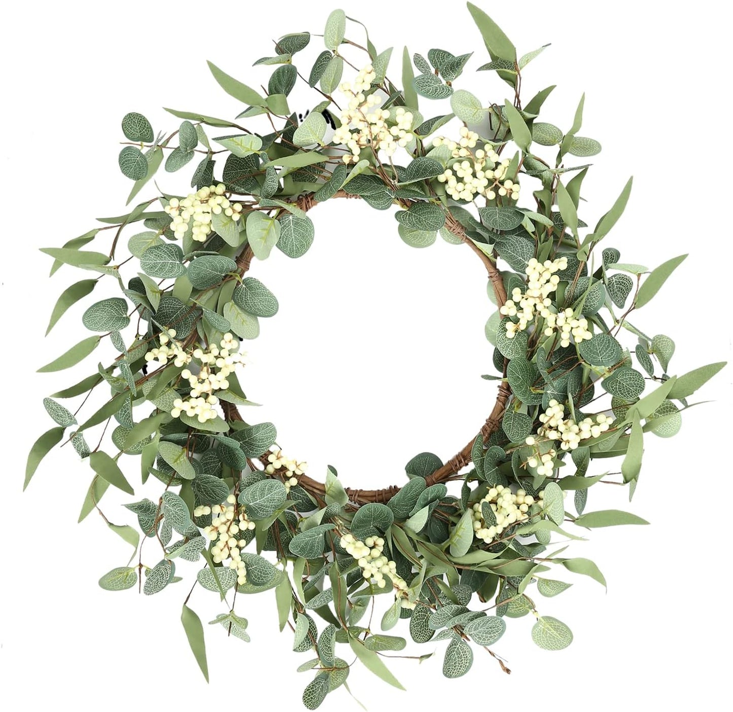 20'' Eucalyptus Wreath for Front Door, Porch, Window - Green Decor for Home, Farmhouse - Spring, Summer, Fall, All Seasons