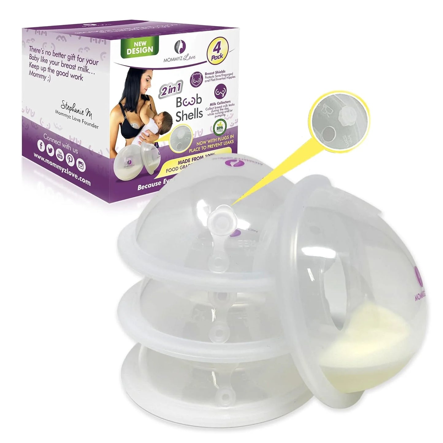 Breast Shell & Milk Catcher for Breastfeeding Relief (2 in 1) Protect Cracked, Sore, Engorged Nipples & Collect Breast Milk Leaks during the Day, While Nursing or Pumping (4 Pack)