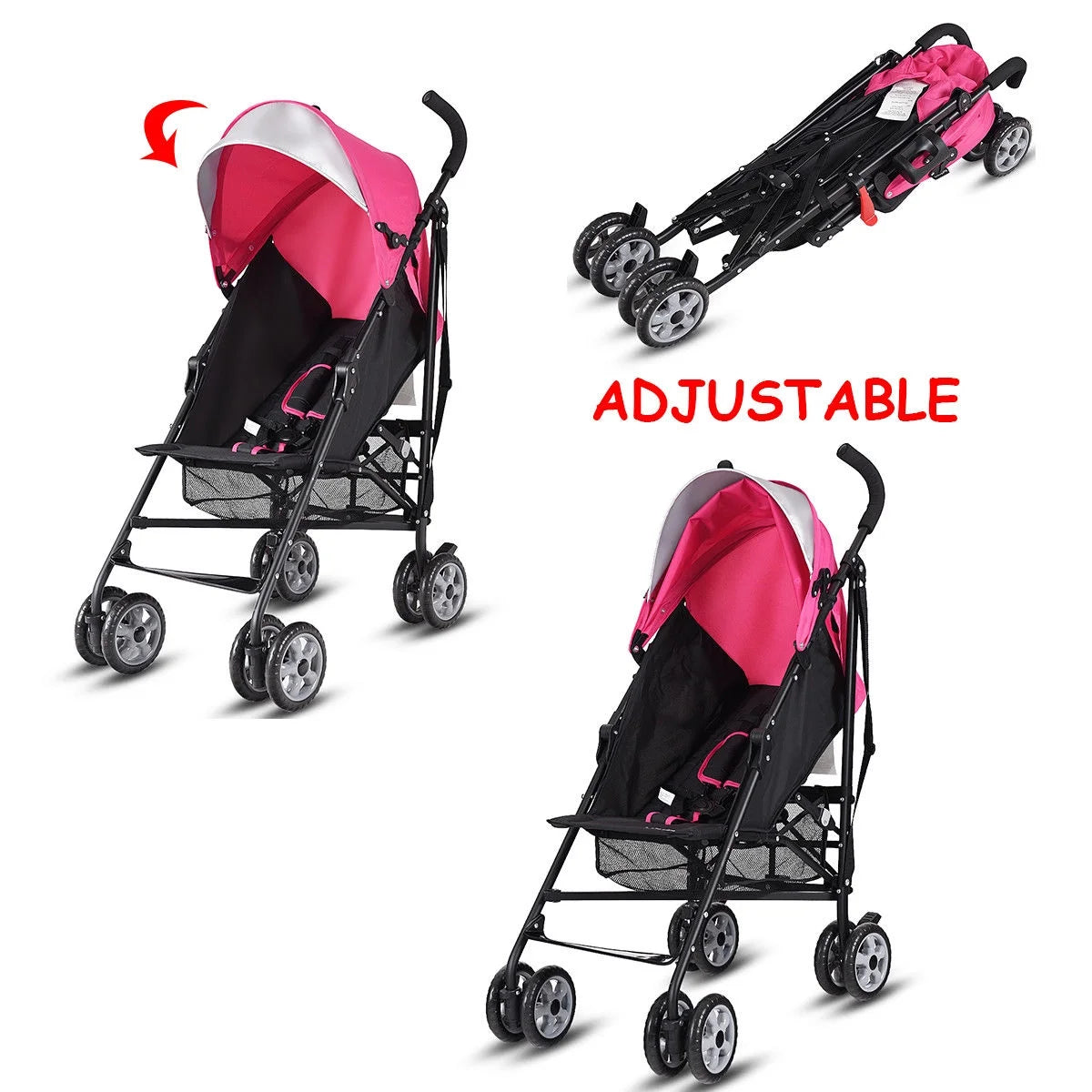 Folding Lightweight Baby Toddler Umbrella Travel Stroller with Storage Basket Pink