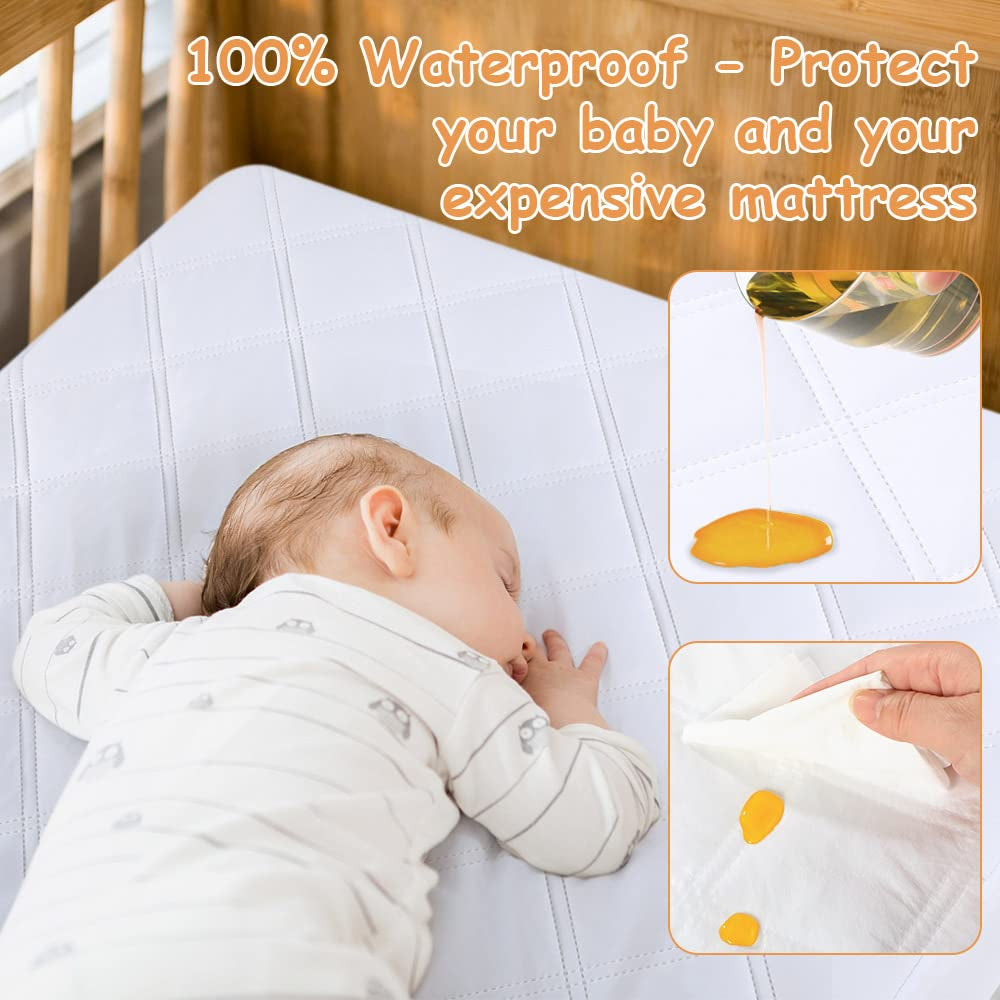 Waterproof Crib Mattress Protector, Quilted Fitted Crib Mattress Pad, Ultra Soft Breathable Toddler Mattress Protector Baby Crib Mattress Cover (52''X28'')