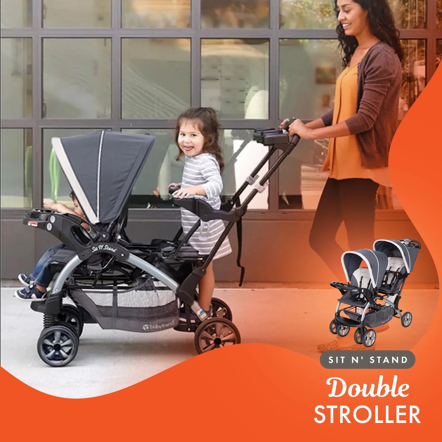 Sit N Stand Travel Double Stroller W/ Single Car Seat, Magnolia